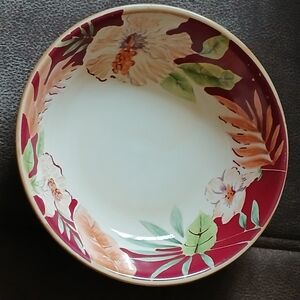 Home Trends Hibiscus And Bamboo Pasta Bowl Burgundy, Green And Cream